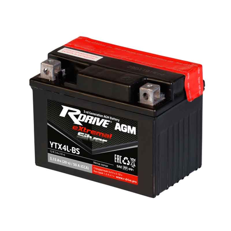 Аккумулятор RDRIVE EXTREMAL SILVER YTX4L-BS (12V / 3Ah)