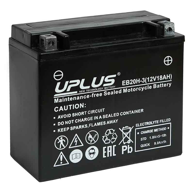 Мото аккумулятор UPLUS EB20H-3 (12V 18Ah) (YTX20L-BS YTX20HL-BS YB16L-B YB18L-A YTX20L-4)