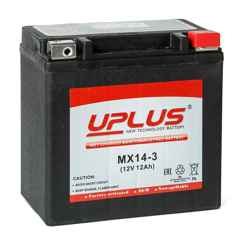 Мото аккумулятор UPLUS MX14-3 (12V 12Ah) (YTX14 GYZ16H)
